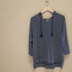 Blue and White Striped Women's Top